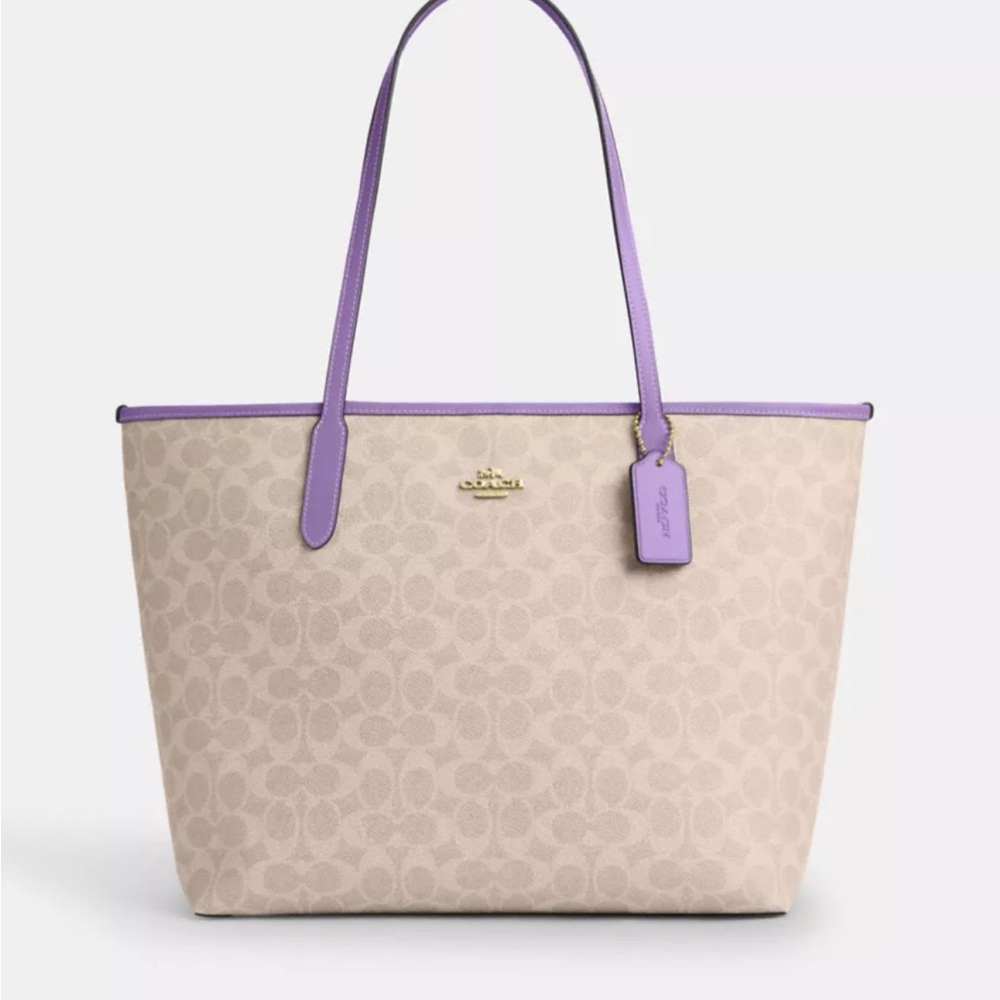 NWT Coach City Tote in Signature Canvas sand/iris